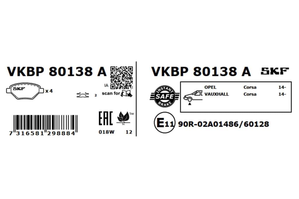 Jogo de 4 pastilhas de travão SKF ref. VKBP 80138 A